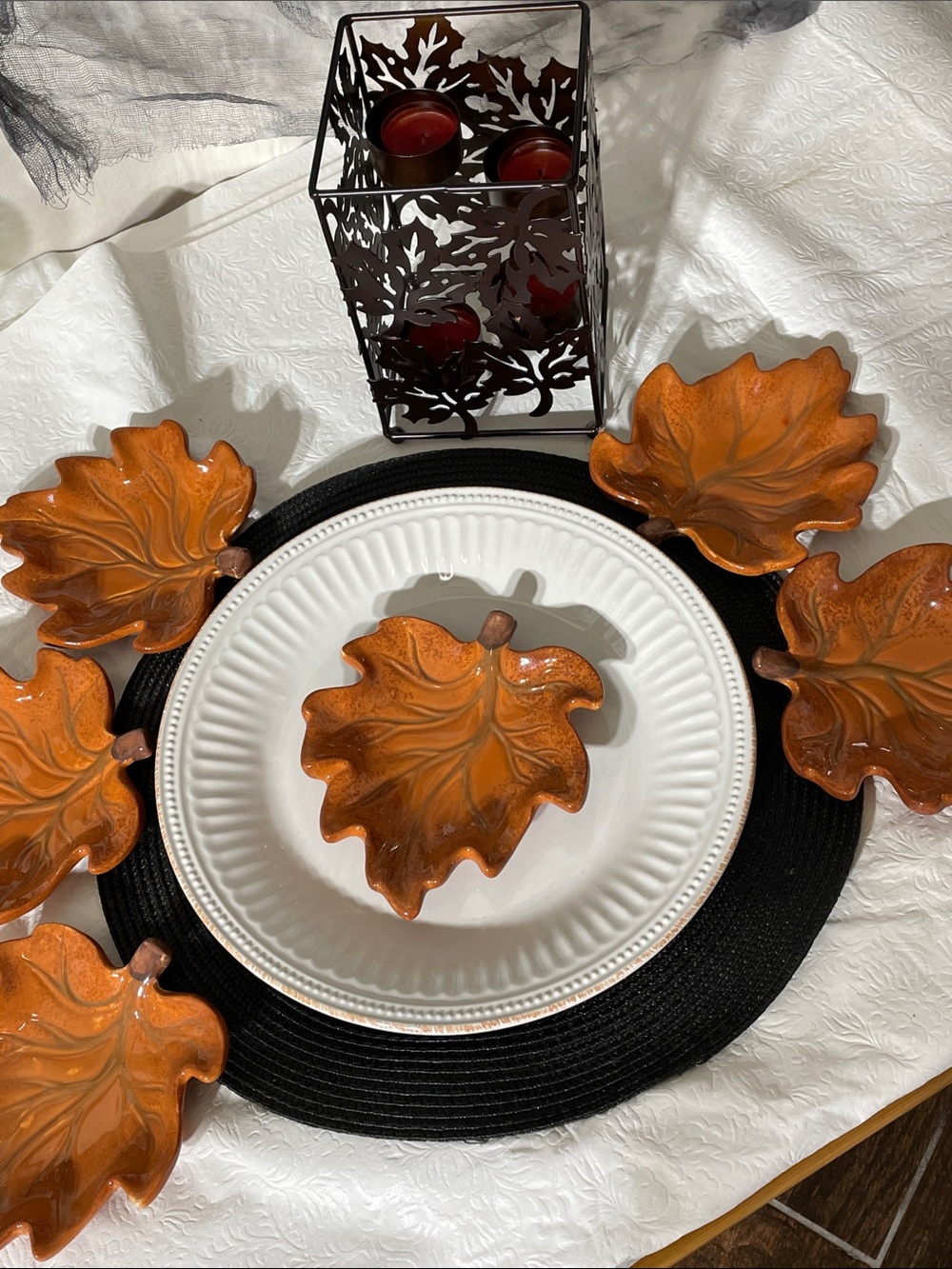 Autumn Leaf Ceramic Serving Dishes - Orange